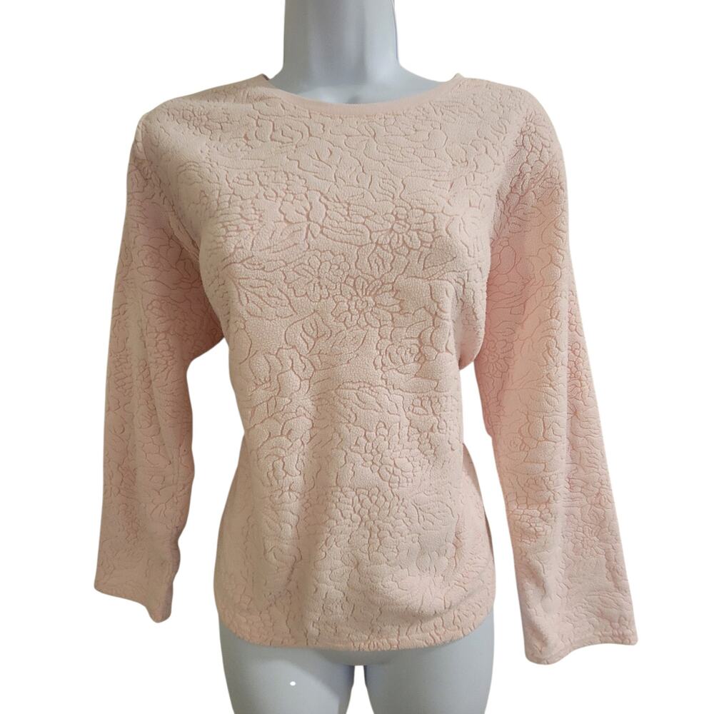 Oscar de la Renta Rose Pink Floral Textured Sweatshirt Lightweight Small